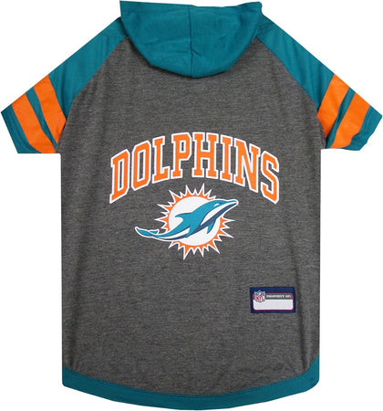 Pets First NFL Miami Dolphins Hoodie for Dogs & Cats. | NFL Football Licensed Dog Hoody Tee Shirt, X-Small| Sports Hoody T-Shirt for Pets | Licensed Sporty Dog Shirt