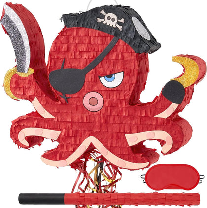 WERNNSAI Pirate Octopus Piñata - Pirate Birthday Decoration, Red Octopus