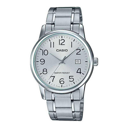 Reloj Casio analógico estándar para hombre con diseño de acero inoxidable, visualización de fecha y esfera plateada, casual