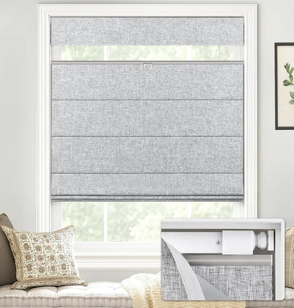 LazBlinds No Drill TDBU Roman Shades, Blackout - Grey, 27