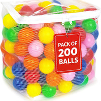 MW SPORTS Ball Pit Balls for Kids and Toddlers, Plastic Crush Proof, Phthalate & BPA Free, in Reusable Mesh Storage Bag, Assorted Colors (200 Balls)