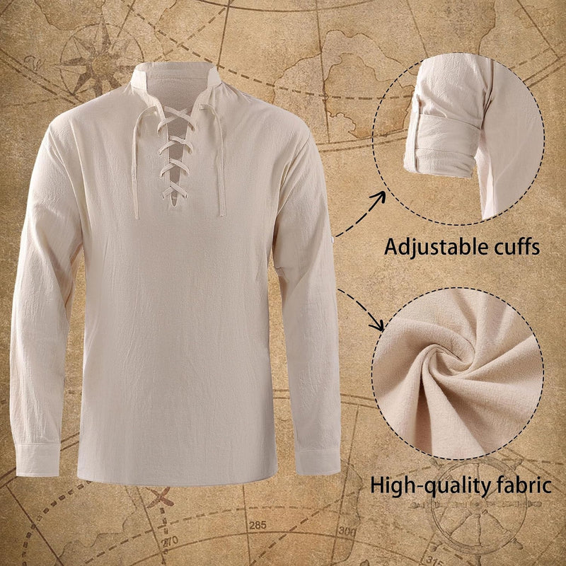 Vanderdyken Disfraz de pirata de 9 piezas para hombre, traje medieval renacentista vikingo con camisa, pantalón y accesorios para Halloween