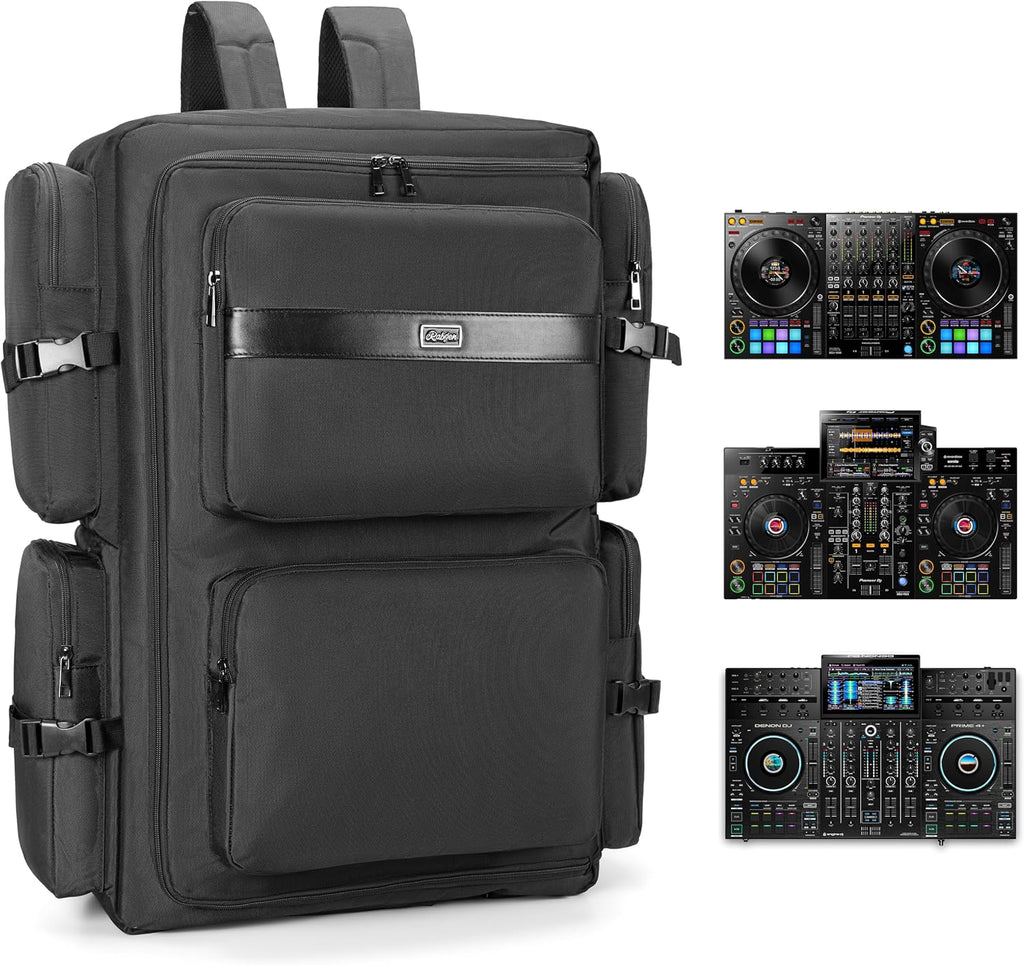 Rabjen DJ Backpack for Club Gigs, DJ Mixer Case Compatible with Pioneer DDJ-REV7, Pioneer DDJ-RX, Denon DJ SC LIVE 4, Novation Launchkey 49 and More Equipment