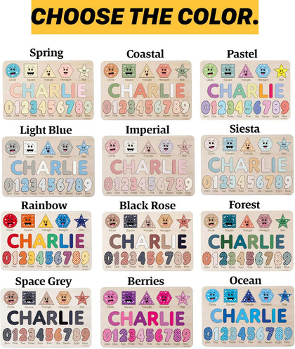 Zuzu Puzzle Personalized Name Puzzle for Toddlers 1-3 with Numbers and Shapes, Handmade Learning Toy, CPC Certified, Keepsake Nursery Decor, for 1st Birthday