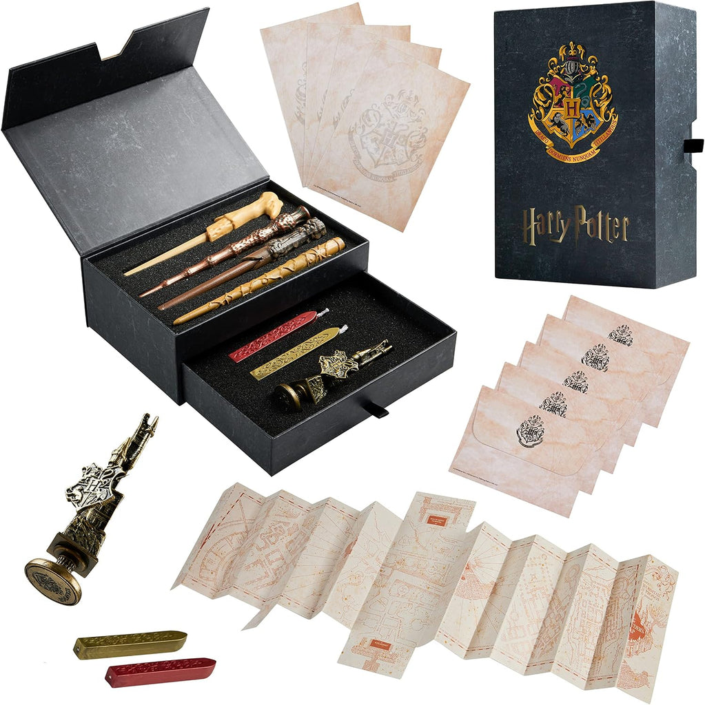Harry Potter Gifts Writing Set with Wand Pens Stationery Box for Boys Girls Teens Kids Adults with Marauders Map Envelopes Paper Wax Stick Stamp