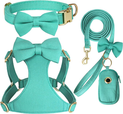 Beirui Cute Small Dog Harness Collar and Leash Set, Green,XS,Chest 13-28