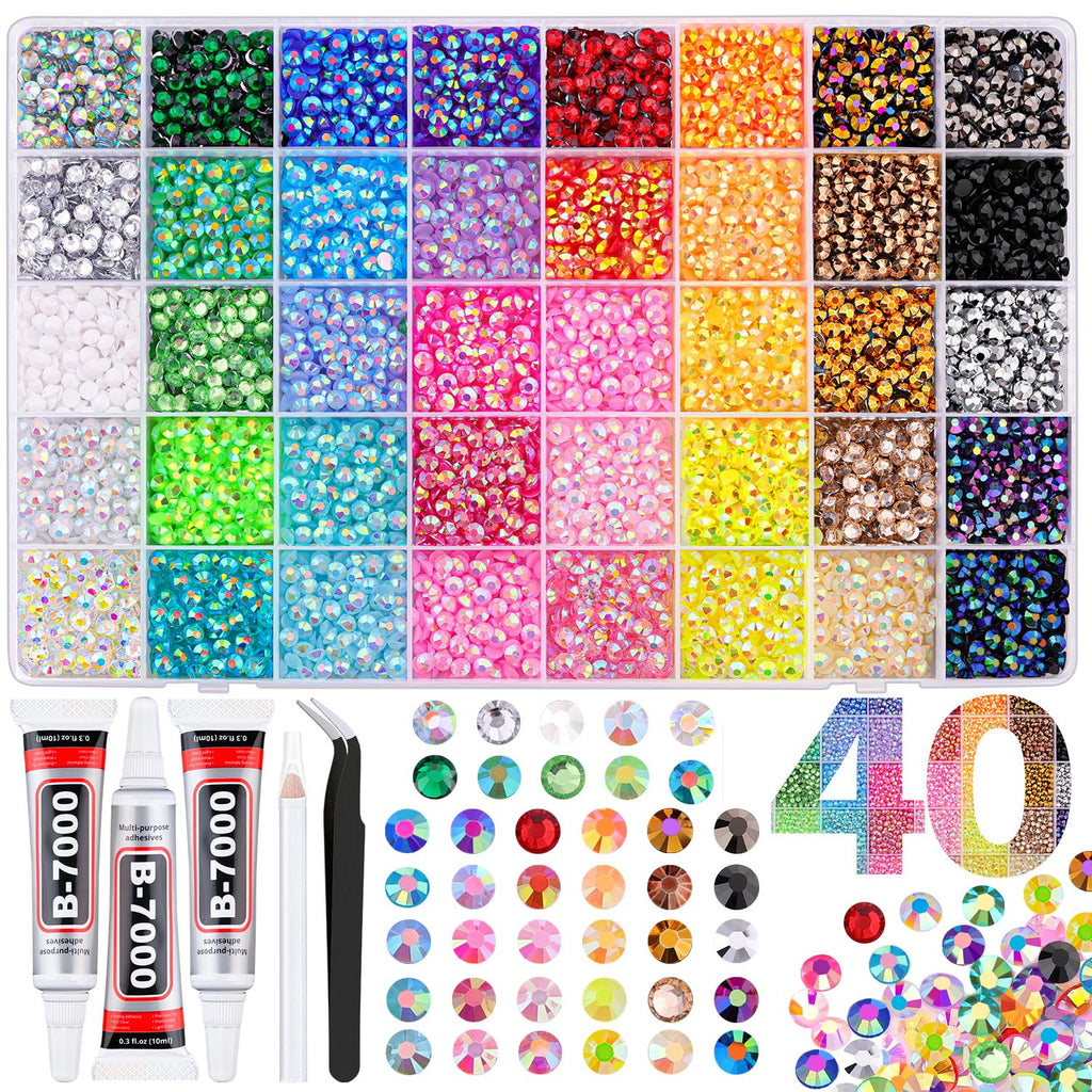 10000Pcs Resin Jelly Rhinestones for Bedazzling, 5mm Mixed-Color Flatback Gems for Diamond Art, Bedazzler Kit with 3Pcs