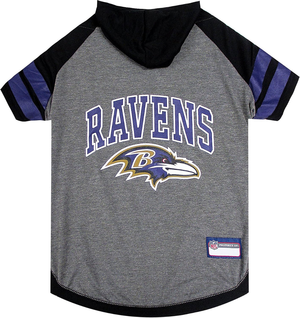 NFL BALTIMORE RAVENS HOODIE for DOGS & CATS. | NFL FOOTBALL licensed DOG HOODY Tee Shirt, Large| Sports HOODY T-Shirt for Pets | Licensed Sporty Dog Shirt.