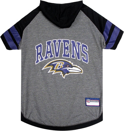 NFL BALTIMORE RAVENS HOODIE for DOGS & CATS. | NFL FOOTBALL licensed DOG HOODY Tee Shirt, Large| Sports HOODY T-Shirt for Pets | Licensed Sporty Dog Shirt.
