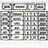 Flip Calendar Bulletin Board Set 59 Date Cards Books and Bows Classroom Decor Black and White Flip Calendar with Adjustable Holder and O-Rings for Teacher Back to School Supplies New Years 2026-2034