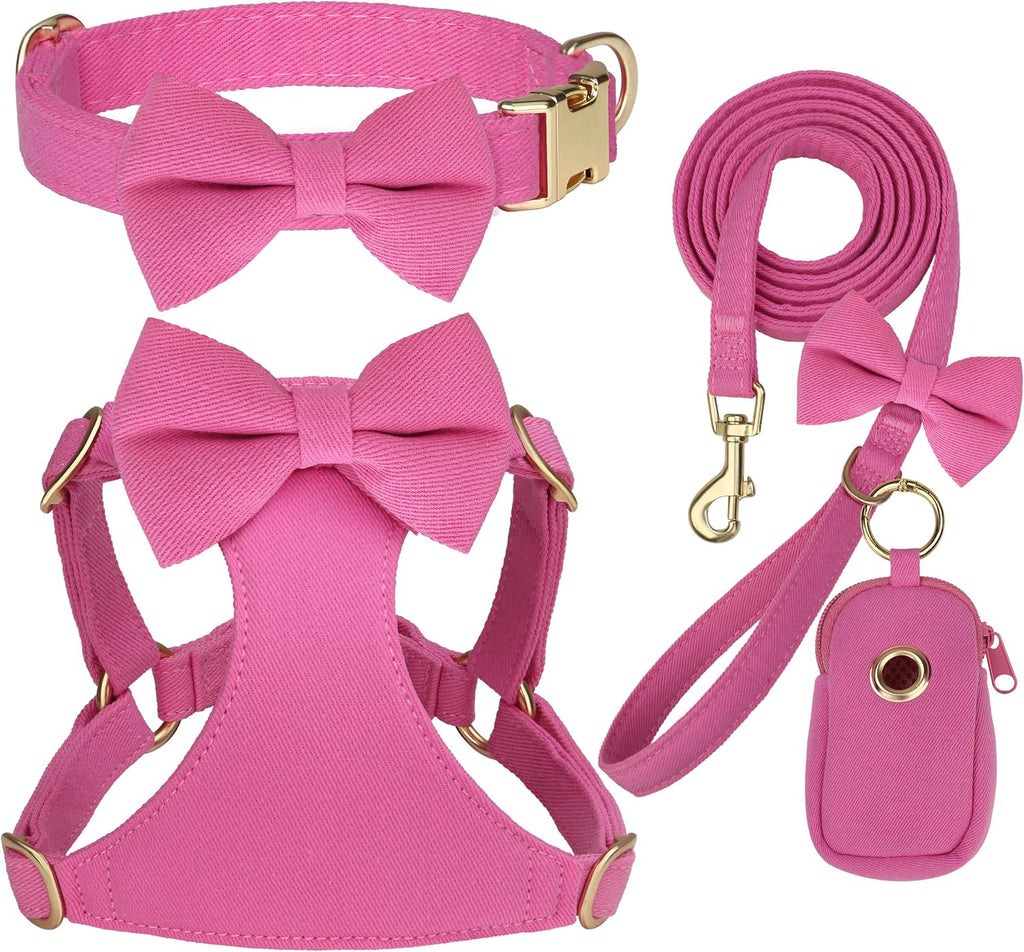 Beirui Cute Small Dog Harness Collar and Leash Set, Rose,S,Chest 17-23"