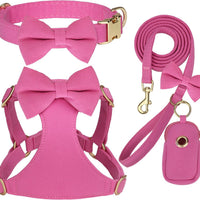 Beirui Cute Small Dog Harness Collar and Leash Set, Rose,S,Chest 17-23"