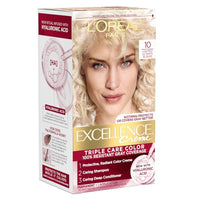 L'Oreal Paris Excellence Crème Permanent Hair Dye, Triple Care Hair Color with Hyaluronic Acid for 100% Gray Coverage, 10 Lightest Ultimate Blonde, 1 Kit (Packaging May Vary)