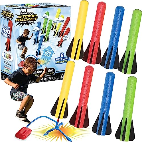 Stomp Rocket Jr Multi-Color Rocket Launcher for Kids, 8 Rockets