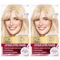 L'Oreal Paris Excellence Crème Permanent Hair Dye, Triple Care Hair Color with Hyaluronic Acid for 100% Gray Coverage, 9.5NB Lightest Natural Blonde, 1 Kit (Pack of 2) (Packaging May Vary)