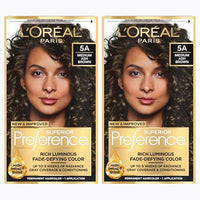 L'Oreal Paris Superior Preference Luminous Fade-Defying Permanent Hair Color, Hair Dye For Up to 9 Weeks of Radiance, Medium Ash Brown 5A, 1 Hair Dye Kit (Pack of 2)