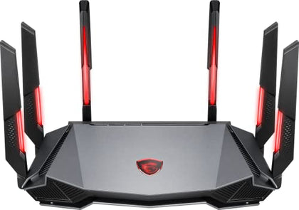 MSI Radix AXE6600 WiFi 6E Tri-Band Gaming Router, AI QoS, RGB, 1.8GHz Quad-Core Processor, MU-MIMO, Tri Band Gigabit Wireless, 8-Stream, High Speed Long Range Gaming Router