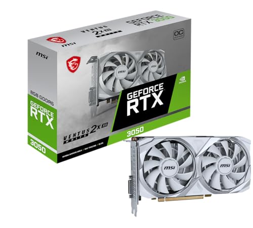 MSI GeForce RTX 3050 Ventus 2X XS White 8G OC Gaming Graphics Card - 8GB GDDR6, 1807 MHz, PCI Express Gen 4, 128-bit, 1x DP (v1.4a), 1x HDMI 2.1 (Supports 4K)