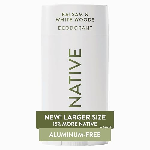 Native Aluminum Free Deodorant, Balsam & White Woods, Large Size Stick, 72 Hour Odor Control, for Women & Men, Contains