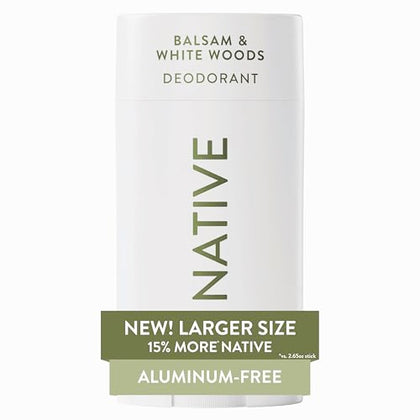 Native Aluminum Free Deodorant, Balsam & White Woods, Large Size Stick, 72 Hour Odor Control, for Women & Men, Contains