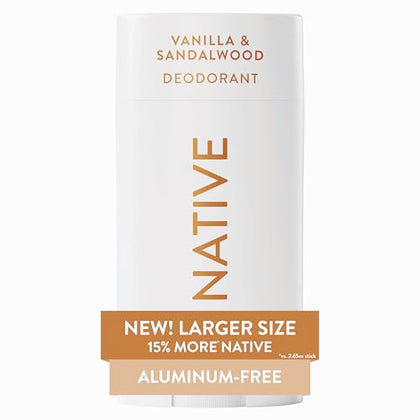 Native Aluminum Free Deodorant, Vanilla & Sandalwood, Large Size Stick, 72 Hour Odor Control, for Women & Men, Contains