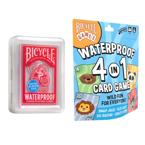 Bicycle Waterproof Bundle- 4-in-1 Kids Card Games and Plastic Playing Cards