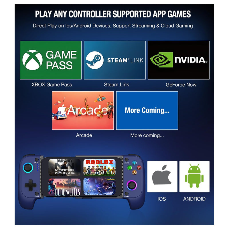 Gamtoure Wireless Controller con Joysticks Hall Effect, diseño ergonómico y RGB para iPhone/Android, ideal para juegos en la nube