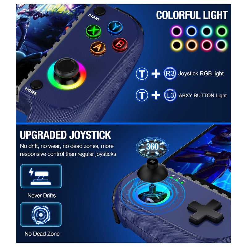 Gamtoure Wireless Controller con Joysticks Hall Effect, diseño ergonómico y RGB para iPhone/Android, ideal para juegos en la nube