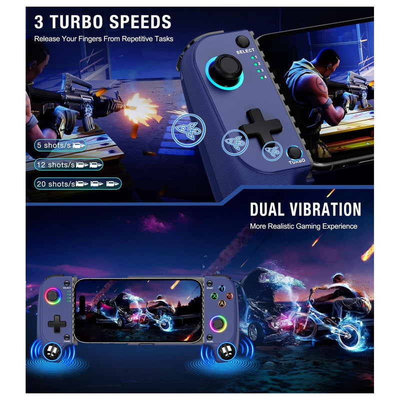 Gamtoure Wireless Controller con Joysticks Hall Effect, diseño ergonómico y RGB para iPhone/Android, ideal para juegos en la nube