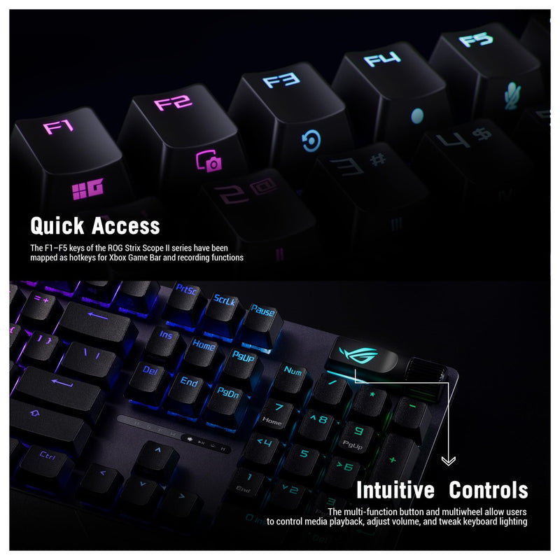 Teclado mecánico ASUS ROG Strix Scope II X con conexión USB, interruptores intercambiables ROG NX Snow V2 lineales, teclas PBT