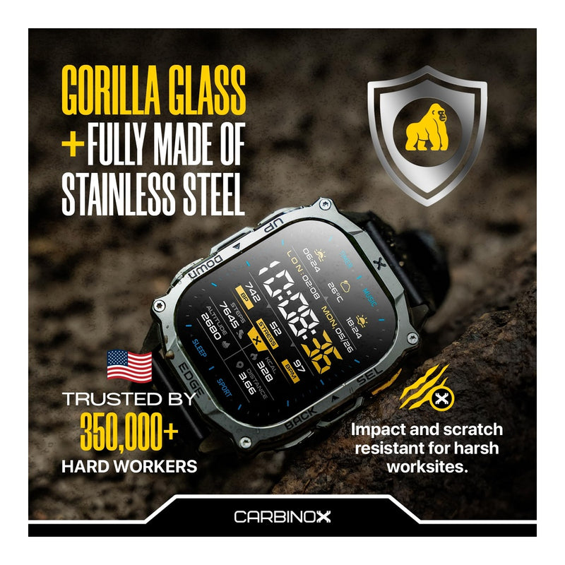 CARBINOX Edge Smart Watch Rugged con AMOLED, acero inoxidable, resistencia IP69K/5ATM, rastreadores de fitness, GNSS