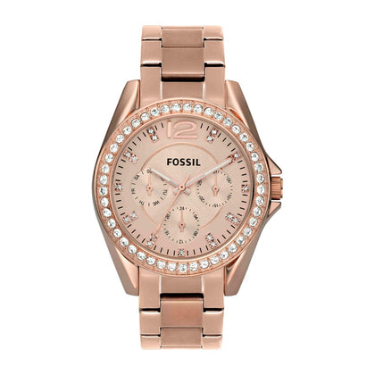 Reloj de pulsera multifuncional Fossil Riley para mujer, acero inoxidable, cronógrafo, resistente al agua, oro rosa