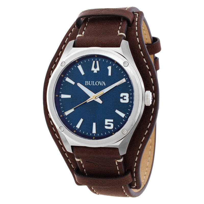 Bulova Men's Watch Marc Anthony Quartz Blue Dial Brown Leather Strap 96A313