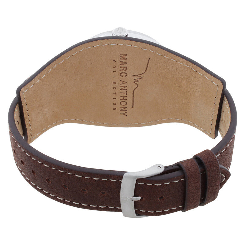 Bulova Men's Watch Marc Anthony Quartz Blue Dial Brown Leather Strap 96A313