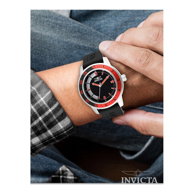 Reloj Invicta para hombre, modelo Specialty, acero inoxidable, con correa negra de silicona y movimiento de cuarzo