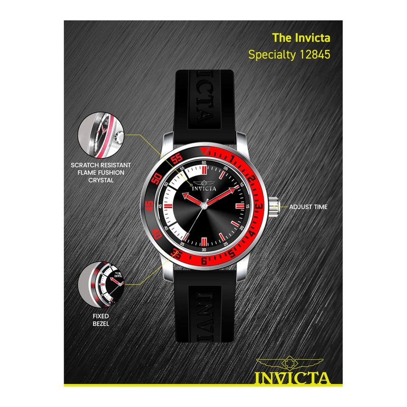 Reloj Invicta para hombre, modelo Specialty, acero inoxidable, con correa negra de silicona y movimiento de cuarzo