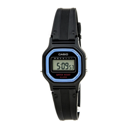 Reloj deportivo para mujer Casio LA11WB con funciones avanzadas de alarma y calendario, diseño azul con pantalla digital
