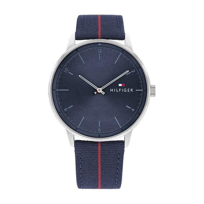 Reloj Tommy Hilfiger para hombre, estilo minimalista, caja de acero inoxidable, correa de nailon azul