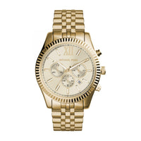 Michael Kors Reloj cronógrafo Lexington de acero inoxidable color oro con funciones de cronógrafo y cronómetro