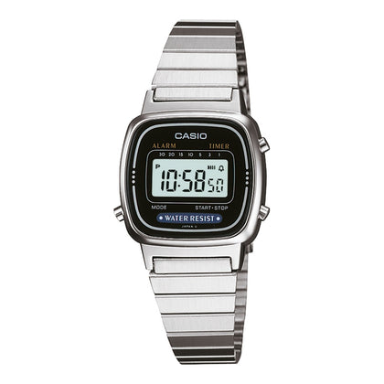 Reloj digital Casio para mujer con pulsera de acero inoxidable, modelo LA670W, estilo moderno y resistente al agua