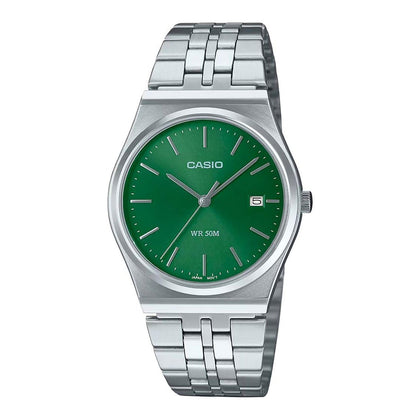 Casio MTP-B145D-3AV Reloj analógico de 3 manecillas de acero inoxidable vintage para hombre, color plateado y diseño casual
