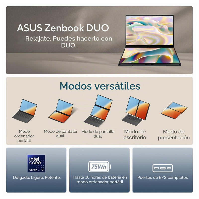 Asus Zenbook Duo Laptop 14" Oled 3K 120Hz Intel Core U9 32GB Ram 1TB Ssd Ux8406Ca-Ps99T