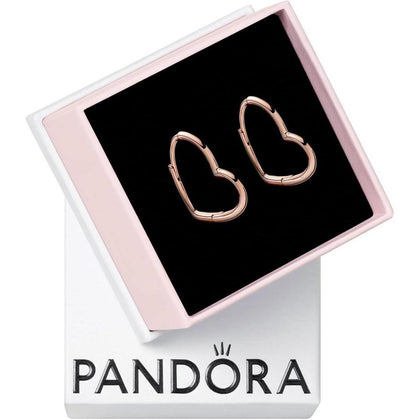 PANDORA Aretes de corazón asimétricos minimalistas para mujer en oro rosa de 14 quilates. Gran regalo para ella