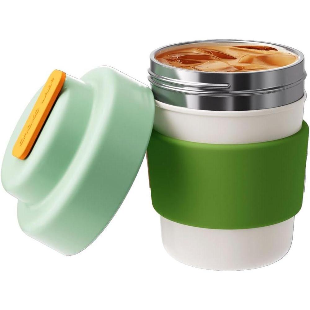 Taza de café de viaje aislante, doble pared al vacío, sin BPA, con tapa verde, fácil de sujetar y limpiar, 14 oz