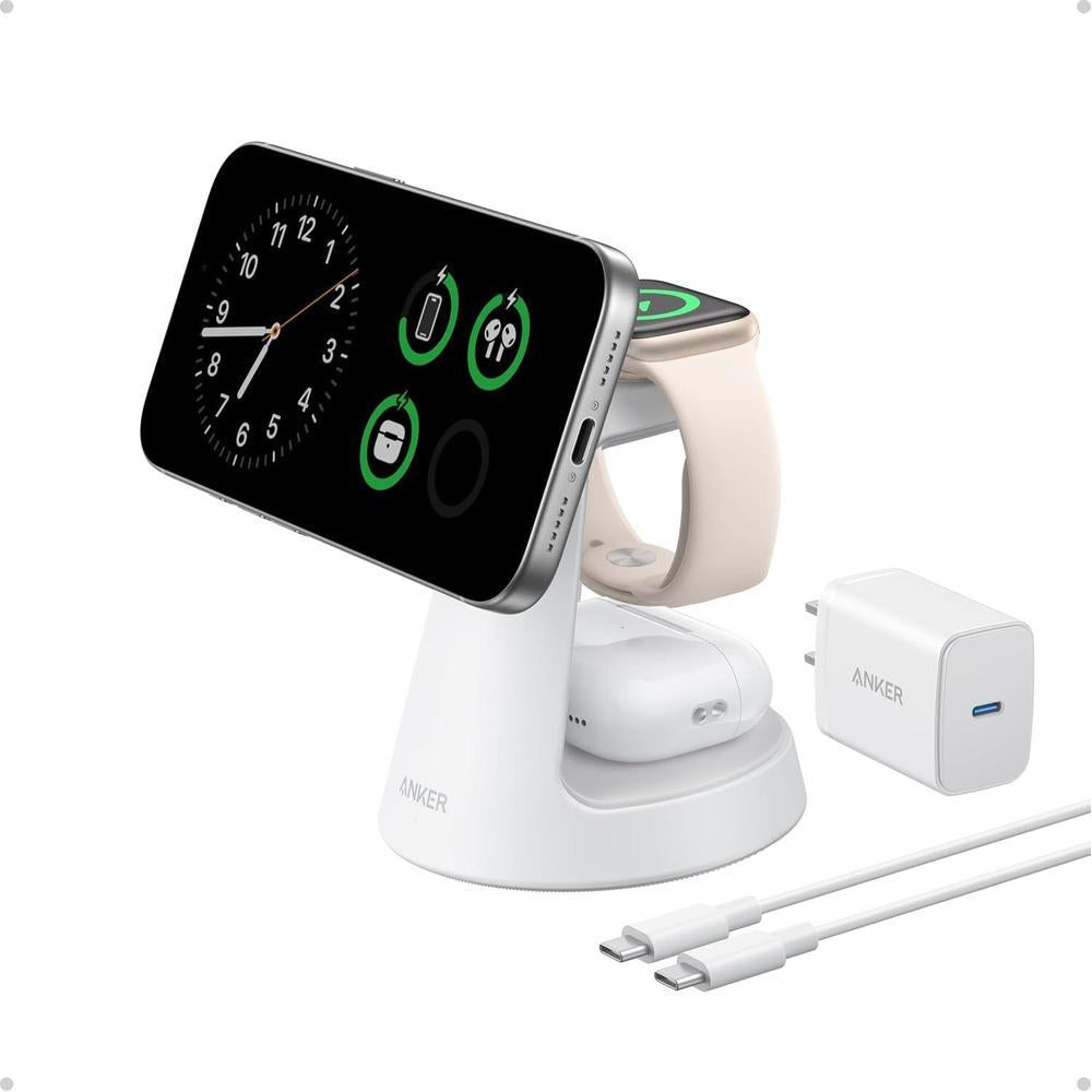 Anker MagSafe Cargador Compatible, Estación de Carga 3 en 1 MagGo, Soporte de Carga Nano para iPhone, Apple Watch y AirPods