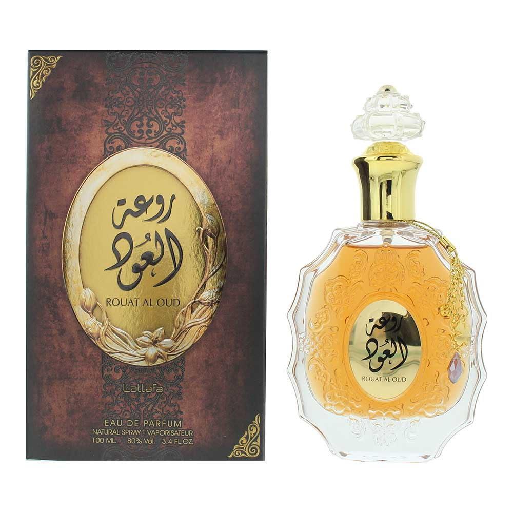 Lattafa Rouat Al Oud Eau de Parfum en espray unisex, fragancia amaderada y especiada para uso diario
