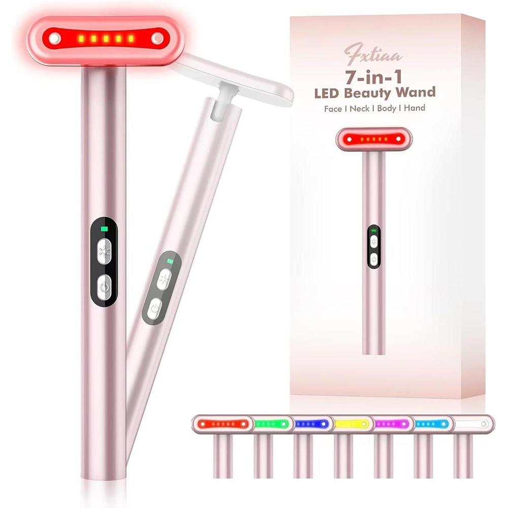 Terapia de luz roja para el rostro, dispositivo LED 7 en 1 para cuidado de la piel y rejuvenecimiento, incluye masajeador facial