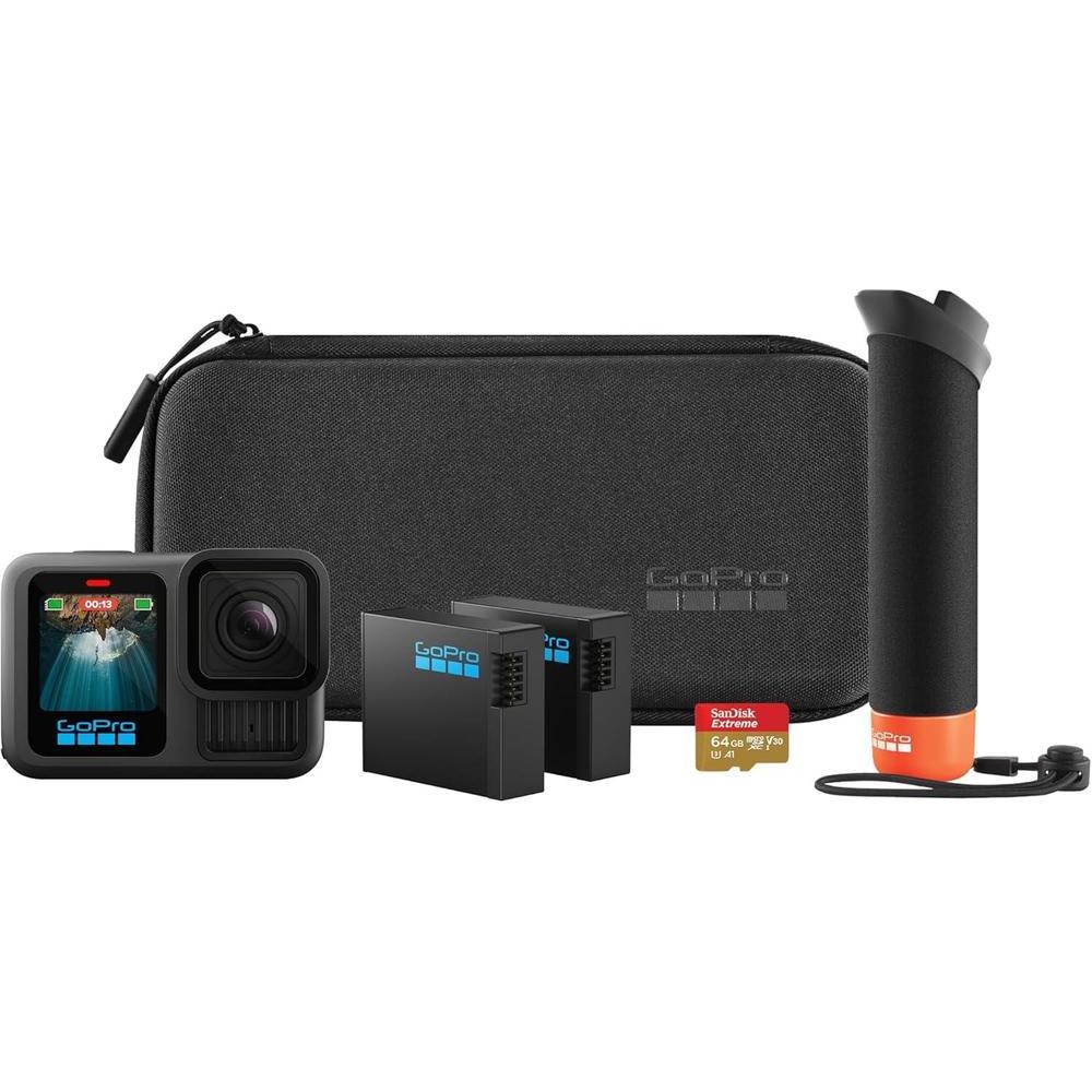GoPro HERO13 Negro con accesorios: incluye controlador flotante, baterías Enduro, soportes adhesivos, MicroSD 64GB, funda
