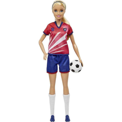 Barbie Muñeca Futbolista con Cola de Caballo Rubia, Uniforme #9, Calcetas Altas, Tacos y Balón