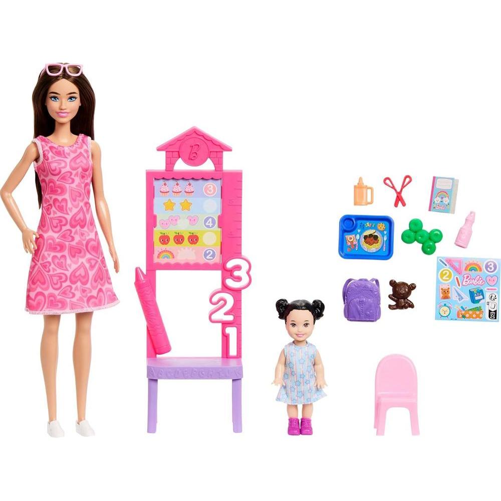 Set Barbie Careers Teacher con muñeca, tabla de lecciones, niña y accesorios para explorar roles educativos